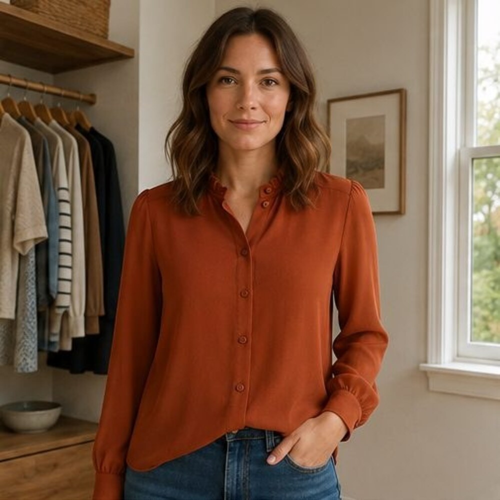 Rust Ruffle Collar Blouse - Picture 2 of 6